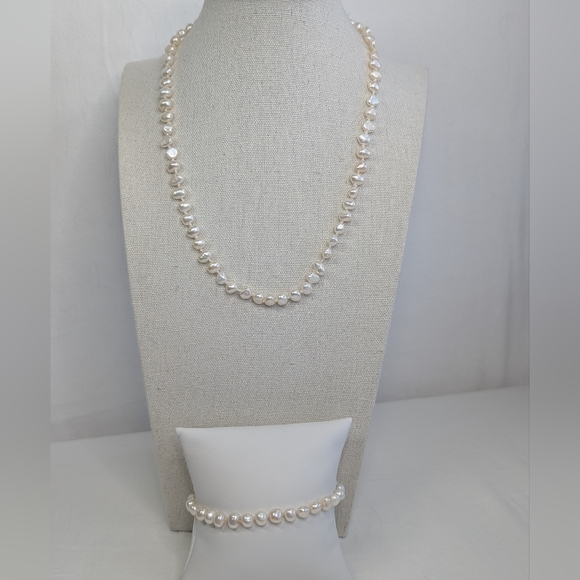 New Hand Knotted Pearl Necklace & Bracelet Artisan Set - F006 - Picture 3 of 8